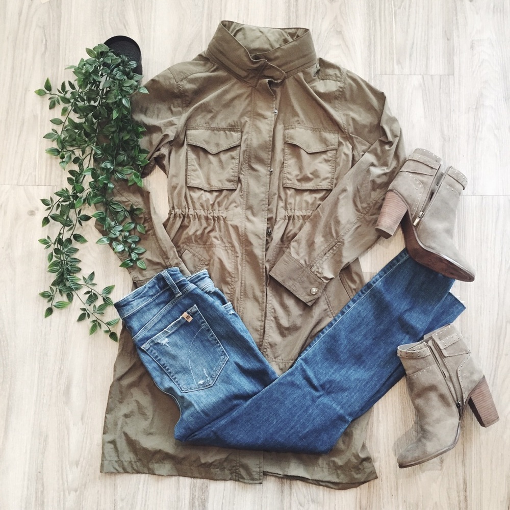 Theory long army green nylon utility jacket